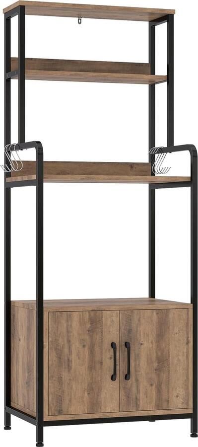 HMTM Keukenplank staande plank met S-haken en deur bakkersplank van hout en metalen frame stabiele opbergplank voor hal keuken woonkamer bruin 59 7 x 40 x 149 cm -035-H-W