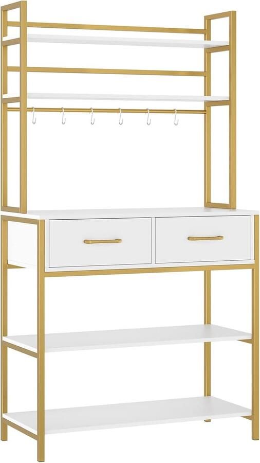 HMTM Keukenrek staand rek met 5 planken en 2 laden bakkersrek voor magnetron potten en pannen 80 x 40 x 169 cm -HO-MW-142