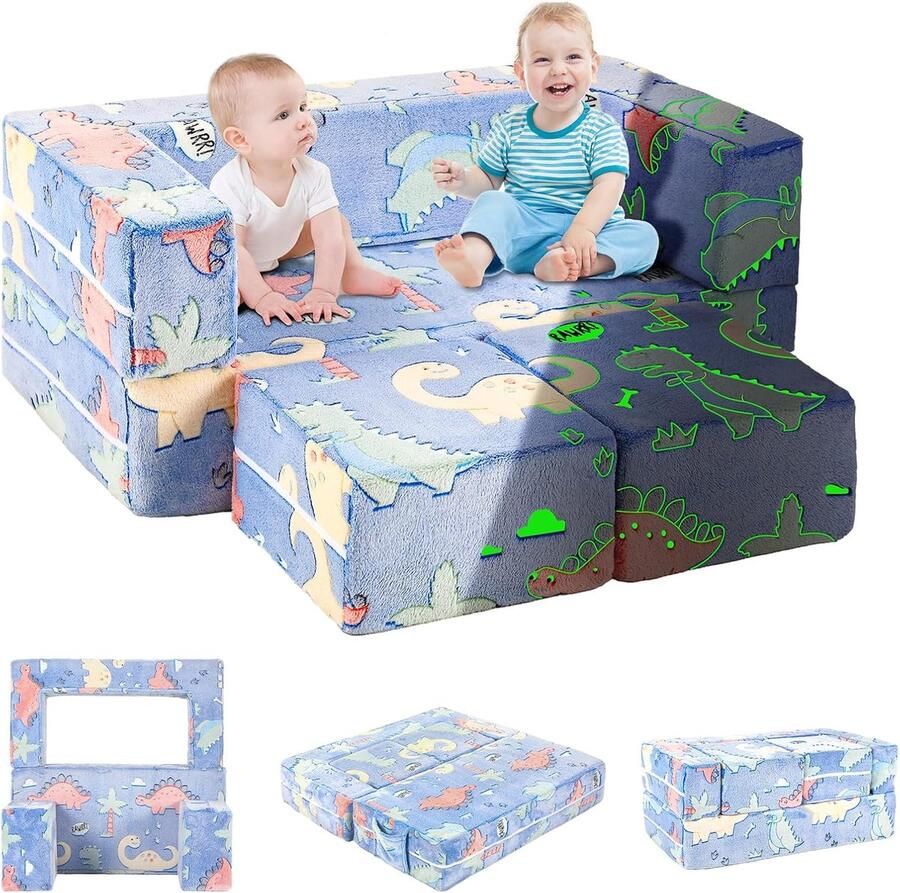 HMTM Kinderbank uitklapbaar 2-in-1 slaapbank voor kleine kinderen kinderstoel met slaapfunctie mini-bank voor knuffelhoek kinderkamer fancy speelbank voor meisjes en jongens oplichten in het donker