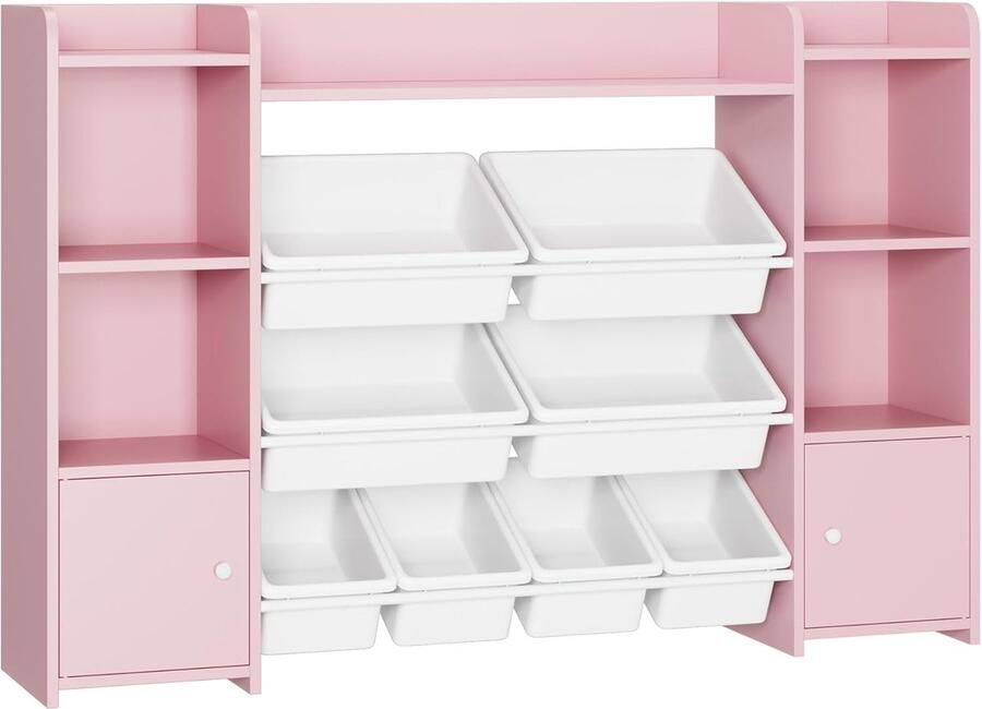 HMTM Kinderrek met 8 boxen kinderkast houten boekenkast voor kinderen opbergdoos kinderkamer meubels met speelgoedkist 138 8 x 94 3 x 29 6 cm (roze)- -FP-322