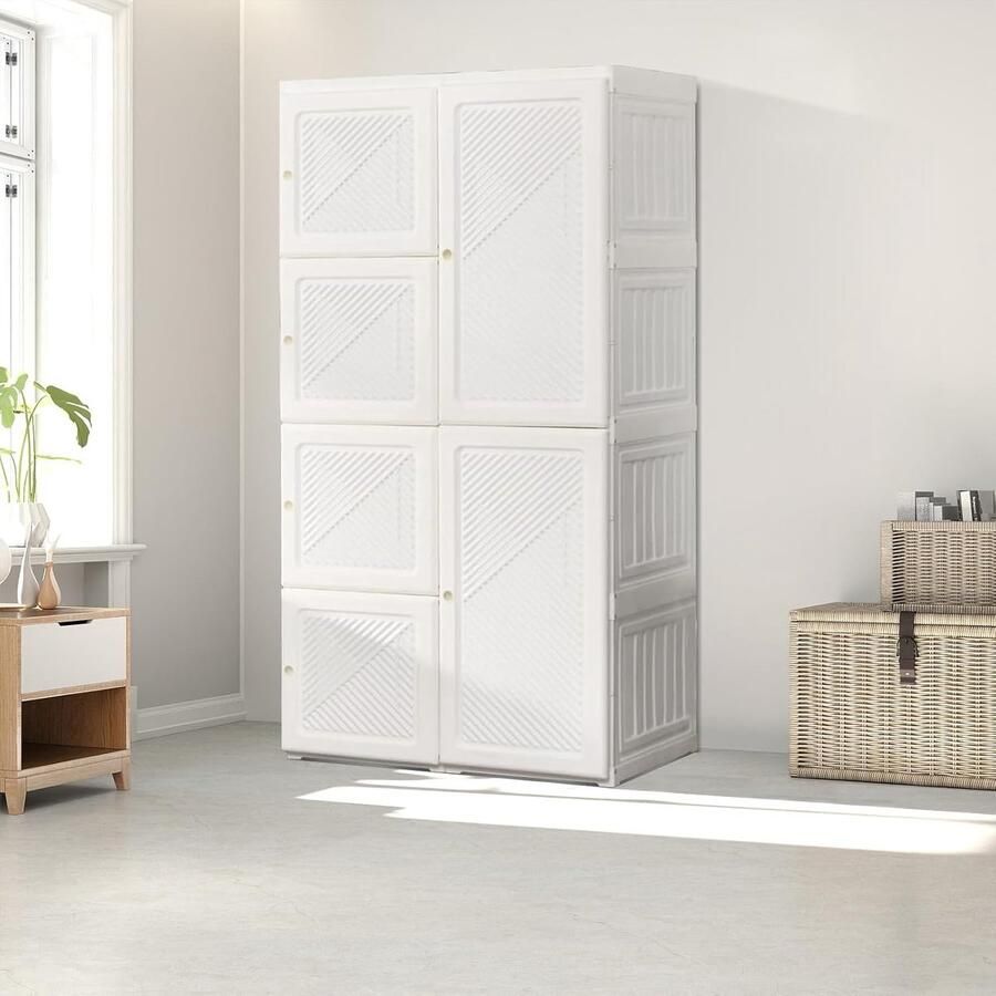 HMTM Kledingkast opvouwbare kledingkast met 5 dobbelstenen 1 kledingstang zeer eenvoudige montage multifunctionele garderobe voor woonkamer slaapkamer woning 135 cm hoog -ADUP-023