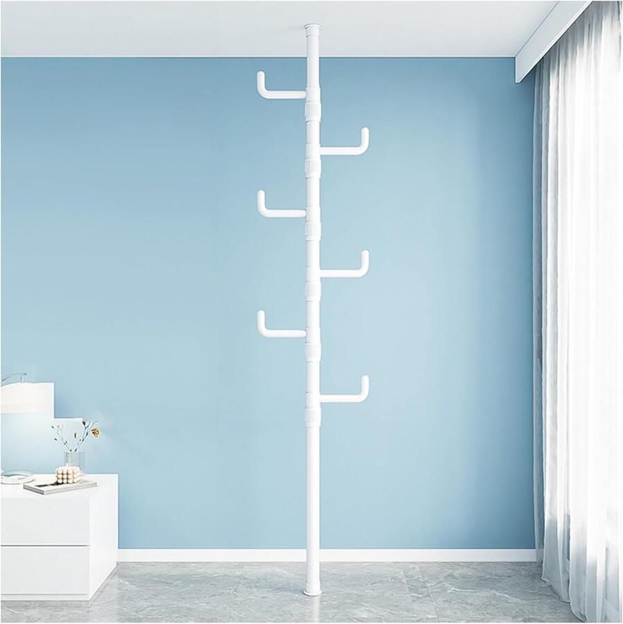 HMTM Kledingrek van vloer tot plafond verstelbare hoekspanpaal kledingrekken voor het ophangen van kleding voor woonkamer balkon slaapkamer (3 4 5 6 lagen)