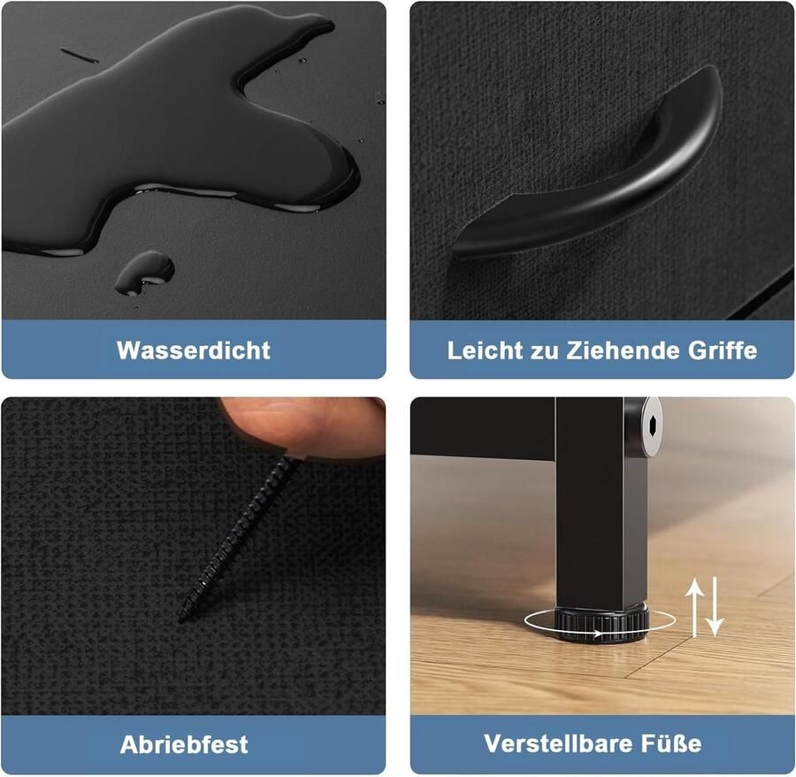 HMTM Ladekast voor slaapkamer met 8 stoffen laden hoge ladekast organizer voor kleding kast kinderkamer opbergtoren met kast metalen frame houten blad lichtgewicht kinderkamermeubilair -CAB-8BC-BK - Foto 2