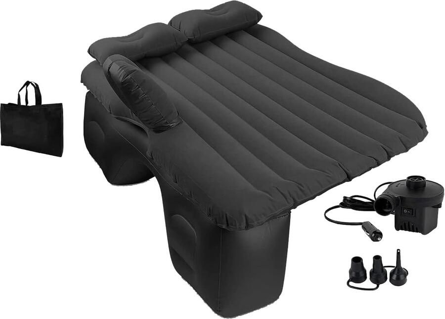 OTOZUM Luchtbed voor in de auto Zwart Opblaasbaar autobed Bed voor de achterbank 12V elektrische luchtpomp 3 Adapters Comfortabel camping slaapmatras Matras voor onderweg Luchtmatras Snel oppompen en leeglopen