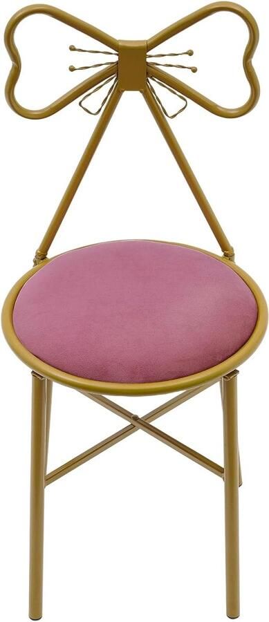 HMTM Modern Vanity Chair Stool Pink Butterfly Bow Tie Vanity Bow Golden Butterfly Backrest Cute Makeup Chair with Pink Flannel Cushion for Kitchen Pub Dining Restaurant