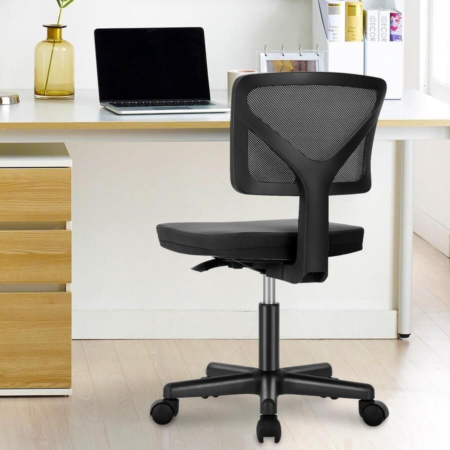 HMTM Moderne mesh bureaustoel middelhoge rugleuning zonder armleuningen ergonomisch in hoogte verstelbaar draaibaar lendensteun wielen voor kantoor woonkamer -2077-BK