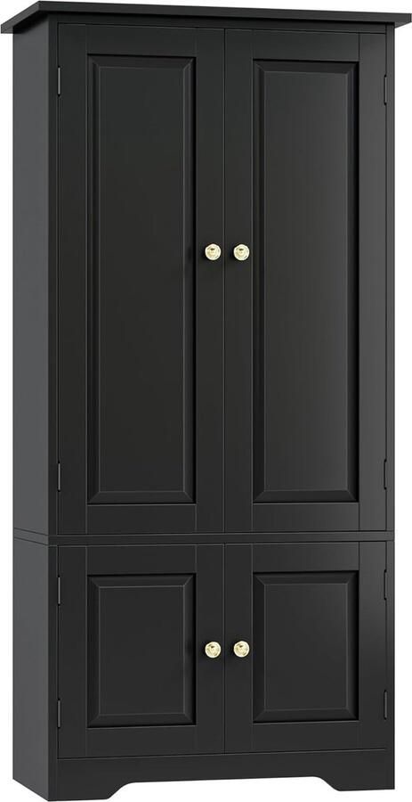 HMTM Multifunctionele kast woonkamerkast keukenkast hoge kast met 4 deuren en verstelbare plank 58 x 31 5 x 123 cm Zwart -FM-137