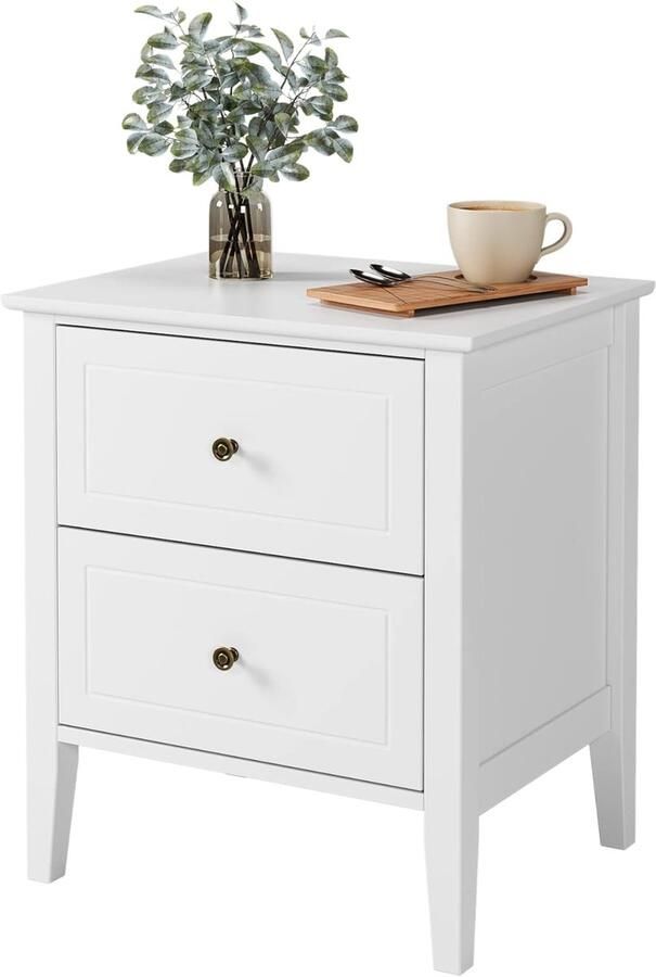 HMTM Nachtkastje met 2 laden bijzettafel banktafel voor slaapkamer woonkamer wit 50 x 40 x 55 5 cm vintage -FM-080