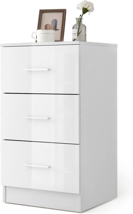 HMTM Nachtkastje met 3 laden hoogglans nachtkast voor boxspringbed 37 x 34 x 66 5 cm wit -64165