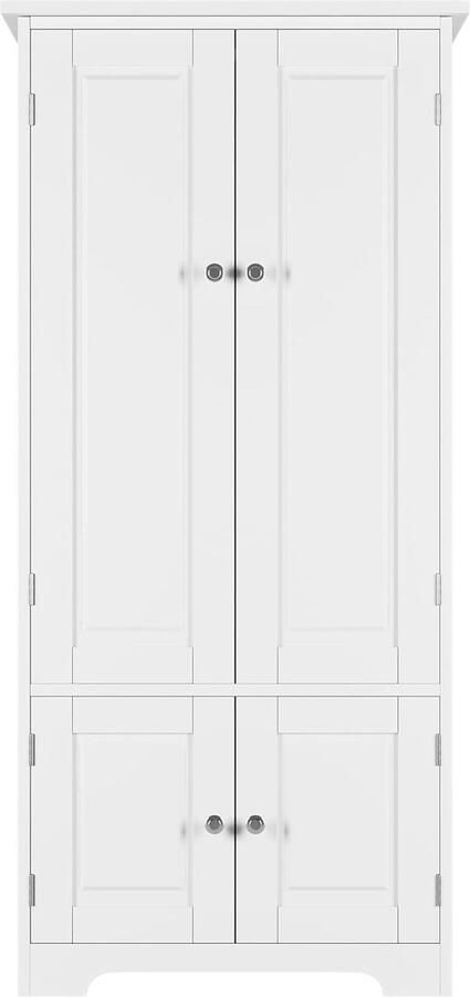 HMTM opbergkast van hout met 4 deuren hoge opbergkast keuken dressoir garderobekast voor woonkamer slaapkamer kantoor 59 x 32 x 123 cm wit -F-176