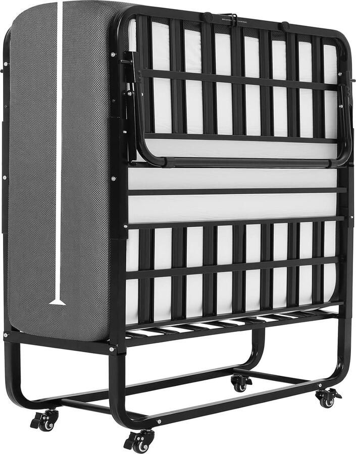 HMTM Opklapbed 90 x 200 cm voor volwassenen met ca. 13 cm matras van geheugenschuim logeerbed inklapbaar metalen frame inklapbaar metalen frame opvouwbaar metalen bed stabiel tot 200 kg -502859
