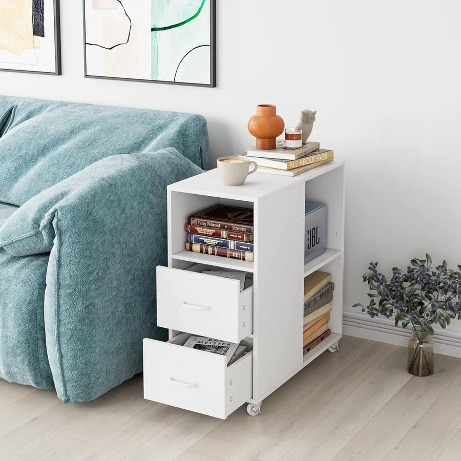 HMTM Rolcontainer archiefkast met lade en vakken bureaukast opbergkast bijzettafel voor woonkamer slaapkamer en kantoor wit 30 x 60 x 65 cm -H-003