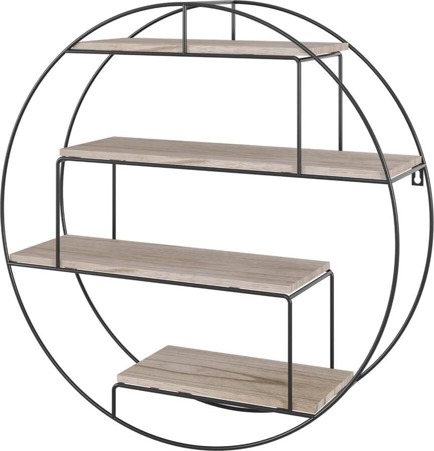 HMTM Rond wandrek zwevend rek van hout en metaal industriële wandplanken met 4 planken voor woonkamer badkamer hal Ø 55 3 x 15 (D) cm -121