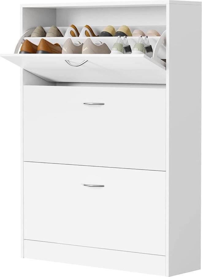 HMTM Schoenenkast van hout schonenopbergkast 3 klapdeuren schoenenorganizer voor in de hal schoenenrek wit 80 x 23 5 x 110 cm -FP-122