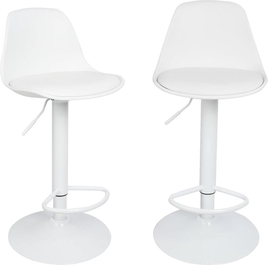 HMTM Set van 2 barkrukken met bekleding gevoerde draaikruk met luchtheffing kunstleer barstoel met rugleuning keuken barstoelen in hoogte verstelbaar en 360° draaibaar (wit)