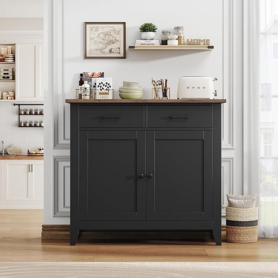 HMTM Sideboard keukenkast met 2 laden en 2 deuren keukeneiland met werkblad voor keuken woonkamer eetkamer hout 82 x 40 x 91 cm -HO-PB-164