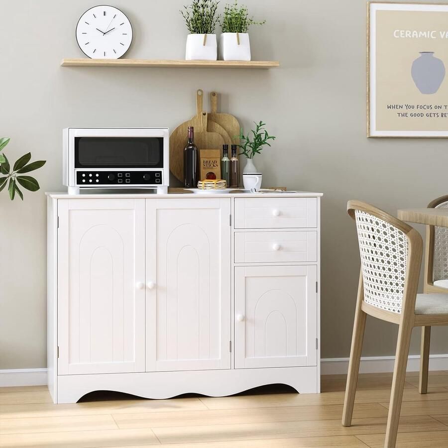 HMTM Sideboard keukenkast met 3 laden en 2 deuren opbergkast staande kast voor woonkamer keuken eetkamer wit 40 x 105 x 78 cm -HO-MD-067