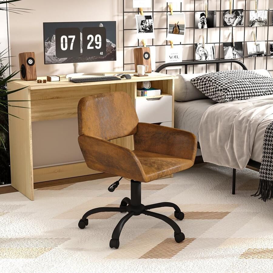 HMTM Vintage bureaustoel in suède stof draaibaar in hoogte verstelbaar en met 5 wielen -3223