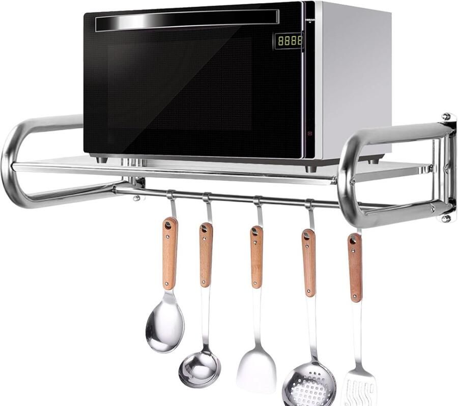 HMTM Wandmontage magnetronhouder rek 50x 36.5 cm wandrek magnetronwandhouder roestvrij staal magnetronstandaard houder met haak voor keuken thuis