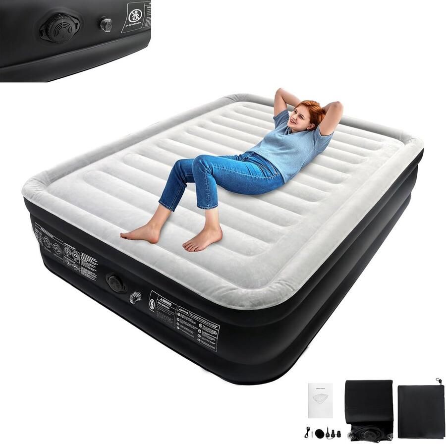 HMTM Zelfopblazend luchtmatras luchtbed met geïntegreerde elektrische pomp voor camping en thuis tot 300 kg 195 x 152 x 46 cm