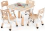 HMTM Kindertafel met 4 stoelen in hoogte verstelbaar tafelstoelset voor kinderkamer plastic kindermeubels zitgroep voor jongens en meisjes vanaf 2 jaar (geel vierkante tafel) - Thumbnail 2
