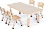 HMTM Kindertafel met 4 stoelen in hoogte verstelbaar tafelstoelset voor kinderkamer plastic kindermeubels zitgroep voor jongens en meisjes vanaf 2 jaar (geel vierkante tafel) - Thumbnail 1