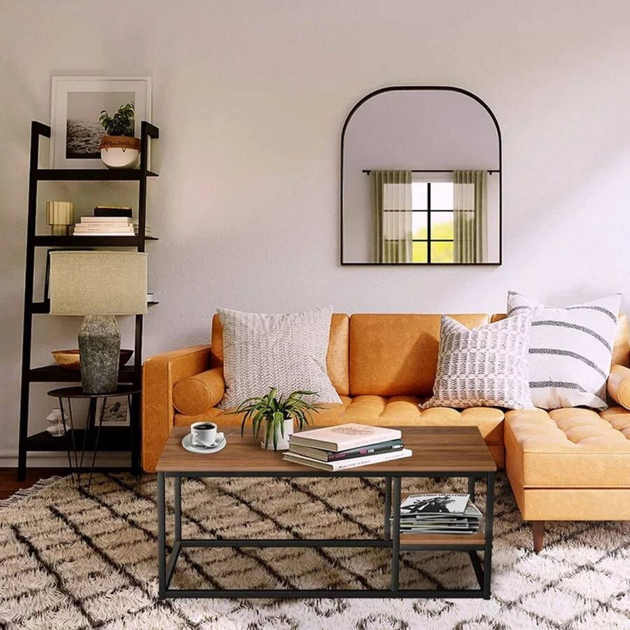 HMTM Salontafel met plank woonkamertafel met opbergruimte 40L x 20 5W x 16 5H inch walnootbruin HM-56