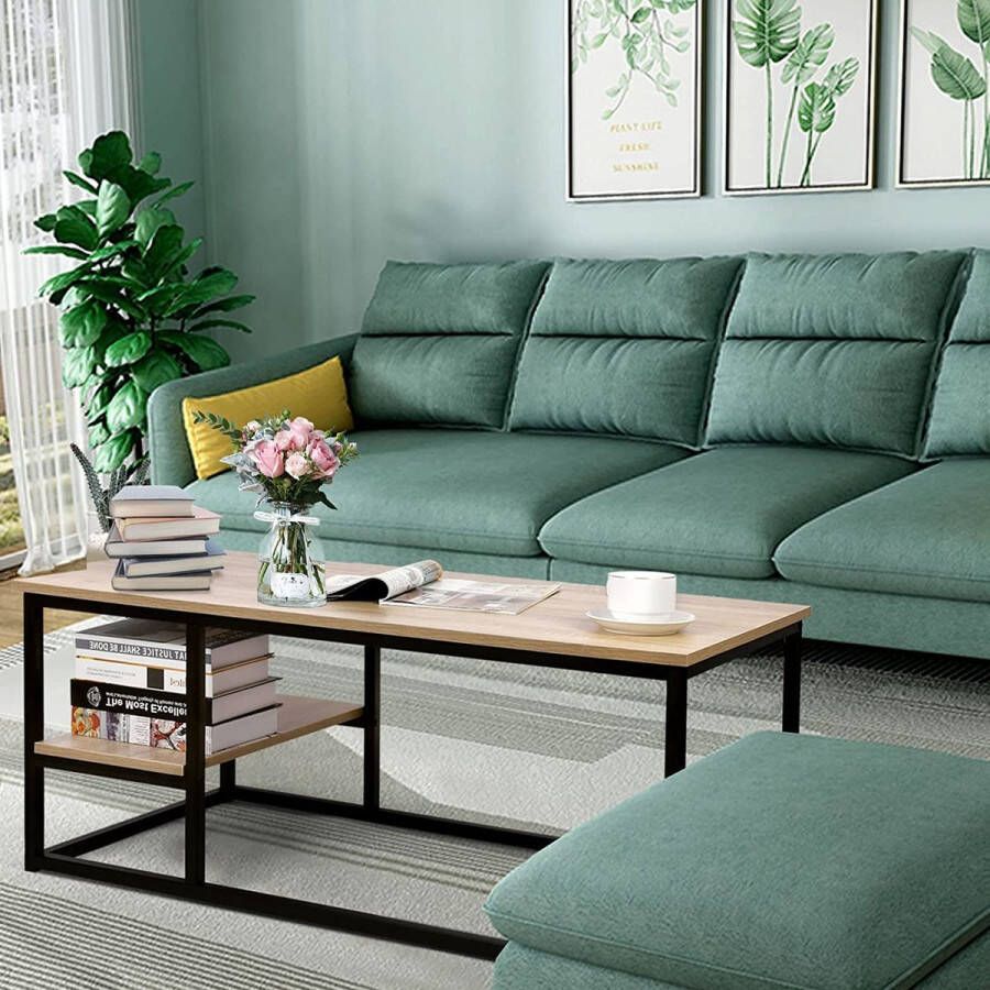 HMTM Salontafel met plank woonkamertafel met opbergruimte 40L x 20 5W x 16 5H inch walnootbruin HM-55