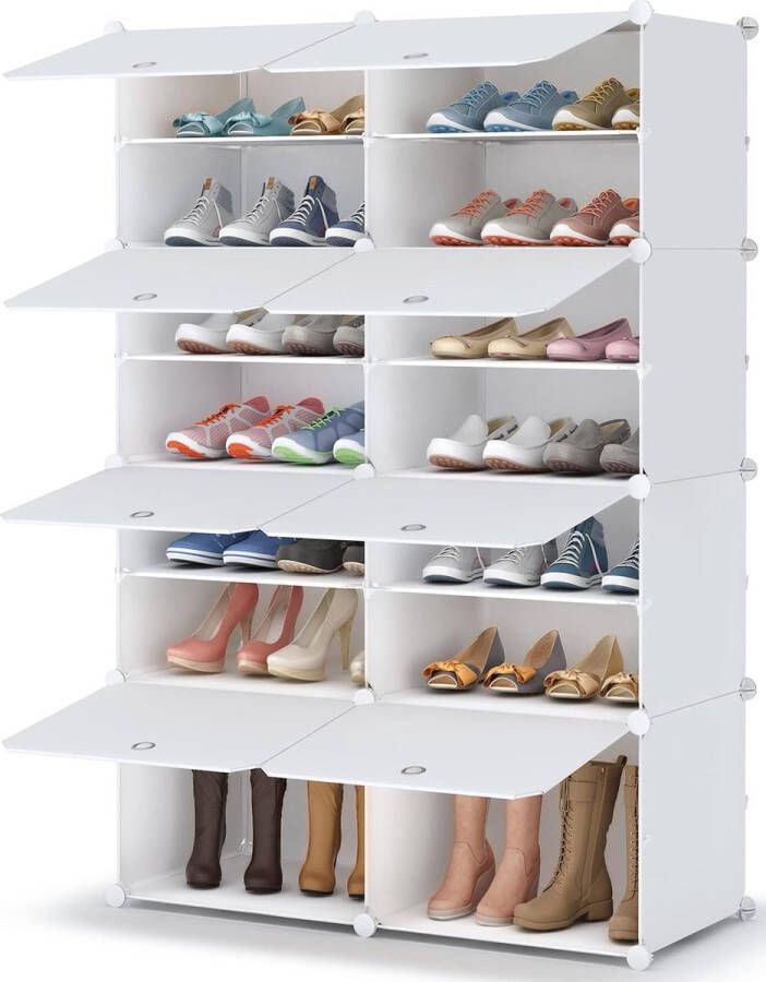 HMTM Schoenenrek 7-traps schoenenkast schoenenopslag voor 28 paar schoenen en laarzen kunststof schoenenrekken schoenenorganizer voor hal slaapkamer ingang wit