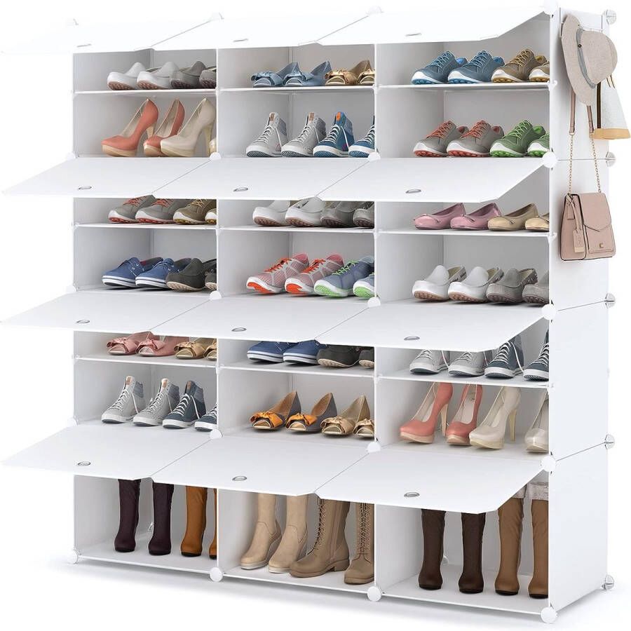 HMTM Schoenenrek 7-traps schoenenkast schoenenopslag voor 42 paar schoenen en laarzen kunststof schoenenrek schoenenorganizer voor hal slaapkamer entree wit