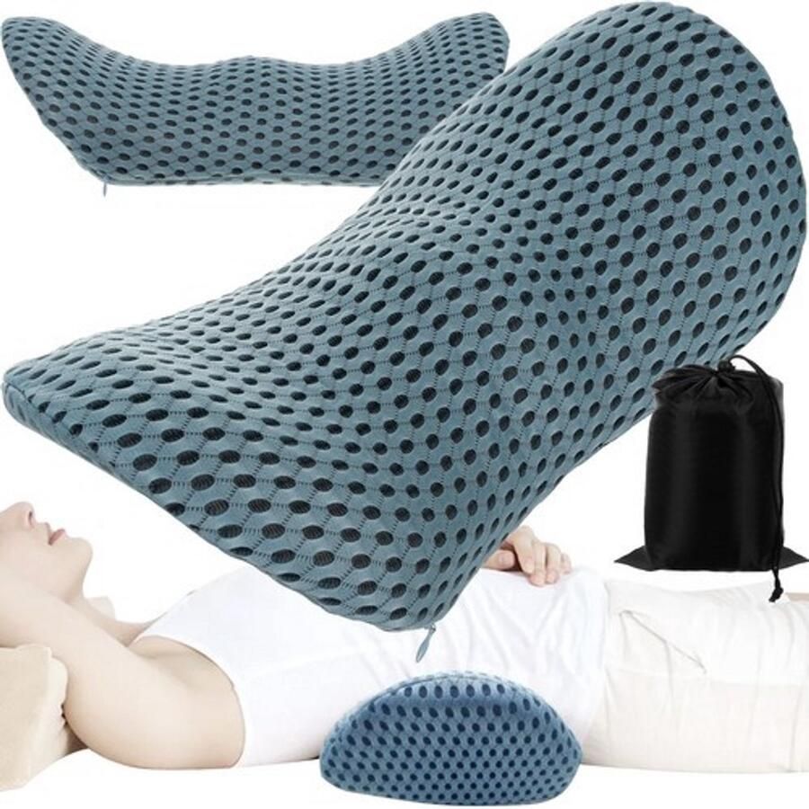 HMWR TRADING HMWR Orthopedisch Lendenkussen – Ergonomisch Rugkussen met Memory Foam – Voor Bureaustoel Auto & Reizen – Met Afneembare Wasbare Hoes – Zwart Blauw