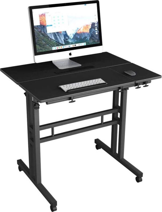 HN Ergonomische Laptoptafel Op wielen zwart Draaibaar HxBxD: 80 x 60 x 115 cm Laptopstandaard met wielen Laptop Statafel In Hoogte Verstelbaar Notebook Standaard Houder bijzettafel voor bed bank