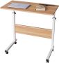 HN Laptoptafel Eikenhout met telefoonhouder 80x40cm Laptoptafel in Hoogte Verstelbaar tot max. 90cm Bijzettafel op wieltjes met tabletgleuf Ideaal als bed tafel en ontbijttafel Notebook Standaard - Thumbnail 1