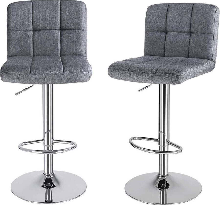 HN MuCasa Set van 2 Grijze Barkruk 44 5 x 38 x 115 cm Met in hoogte verstelbare rugleuning Gemaakt van linnen rookgrijs Kruk Stoel Barstoel Tafelkruk