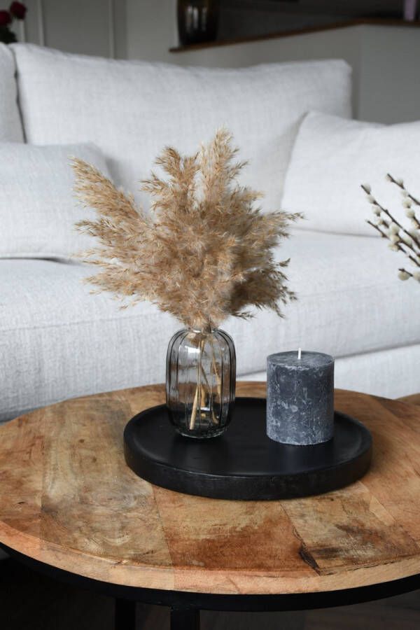 HoA Creative Salontafel decoratie 4 Delig Kaarsen Vaas Pampas Kaarsenplateau Houtplateau woonkamer decoratie Pampas Decoratie Relatie geschenk Perfect Cadeau