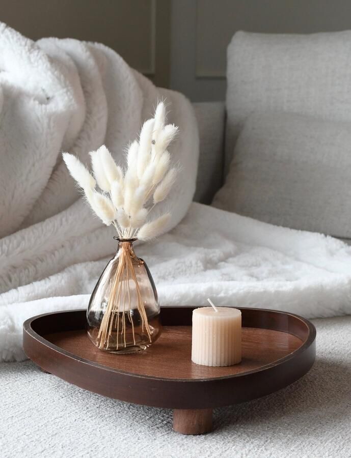 HoA Decorations Vierdelige decoratie elegant- Hout Lagurus Woondecoratie Kaars Vaas Decoratie Tafel decoratie Koffietafel decoratie Cadeau Decoration Woodtray candle vase