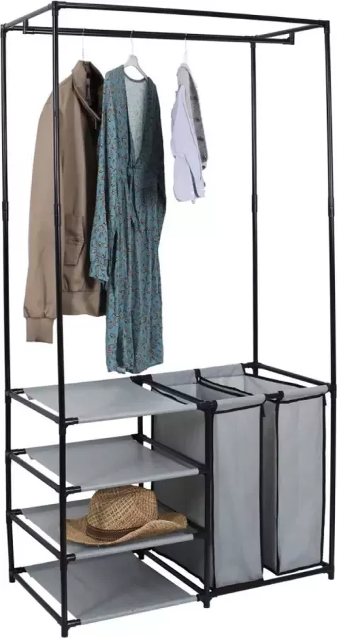 Portant dressing Portant kledingrek met schoenenrek Met 1 stang en 4 lades 2 Wasmanden Garderoberek Metalen Kledingkast Zwart 87 X 43 5 X 163 5 CM