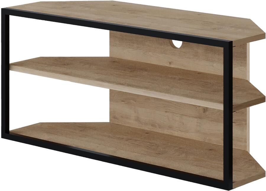 Hocus Picus ECHO Moderne hoektv-standaard voor tv's tot 43 inch tv-kast entertainmentcentrum met opbergplank metalen frame spaanplaat tv-meubel voor woonkamer slaapkamer (eiken)