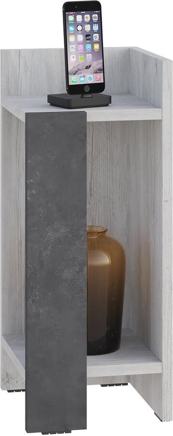 Hocus Picus Hocuspicus Nachtkastje met 2 Planken – Moderne Smalle Bijzettafel – 25x60x27 cm – Eenvoudige Montage – (Antiek wit & Retro grijs Rechts)