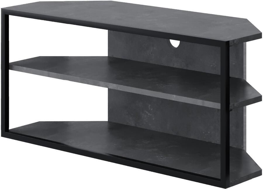 Hocus Picus Hoek TV Meubel – Modern TV Kast tot 43 Inch – TV Meubel met Open Opbergrek – Metaal & Spaanplaat – Voor Woonkamer of Slaapkamer – Retro Grijs