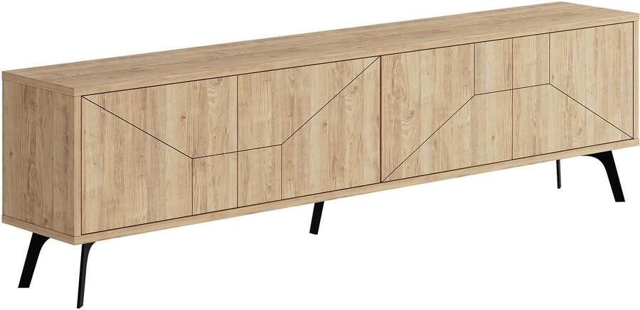 Hocus Picus Moderne TV Meubel met 4 Deuren – Grote TV Kast met Opbergruimte – Houten TV Dressoir voor Woonkamer Slaapkamer Kantoor of Lounge – 180 x 29 6 x 50 cm – Eiken