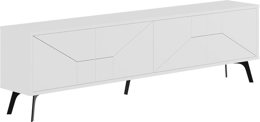 Hocus Picus Moderne TV Meubel met 4 Deuren – Grote TV Kast met Opbergruimte – Houten TV Dressoir voor Woonkamer Slaapkamer Kantoor of Lounge – 180 x 29 6 x 50 cm – Wit