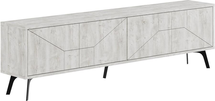 Hocus Picus Moderne TV Meubel met 4 Deuren – Grote TV Kast met Opbergruimte – Houten TV Dressoir voor Woonkamer Slaapkamer Kantoor of Lounge – 180 x 29 6 x 50 cm – Antiek Wit
