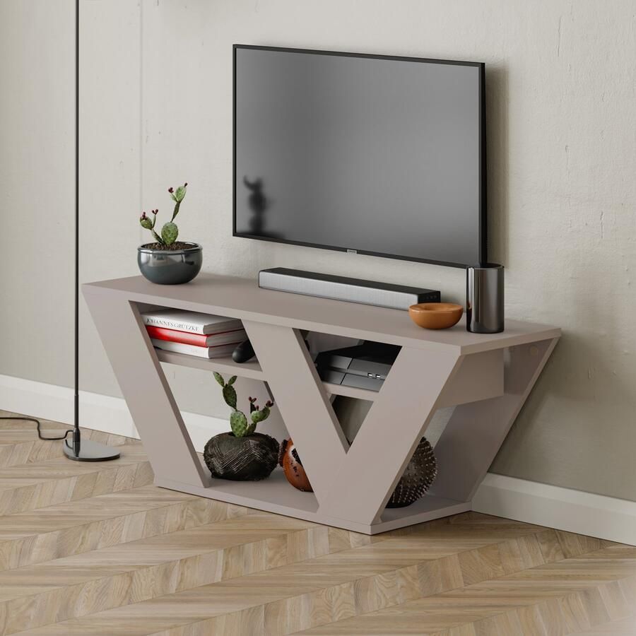 Hocus Picus Moderne TV-Meubel voor Woonkamer – Geschikt voor TV s tot 42 Inch Engineered Wood 110x30x40 cm Makkelijk te Monteren & Schoon te Maken Licht Mokka