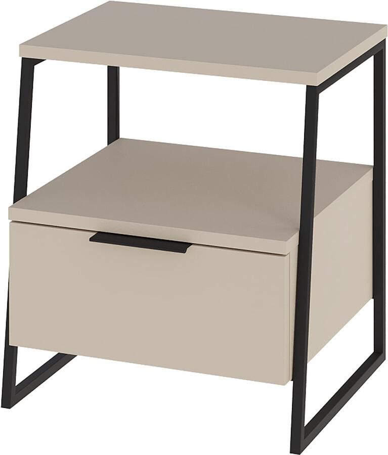 Hocus Picus Nachtkastje – Bijzettafel met Lade & Open Opbergruimte – Slaapkamer of Woonkamer – Metalen Poten – 40×45×50 cm – Sandstone