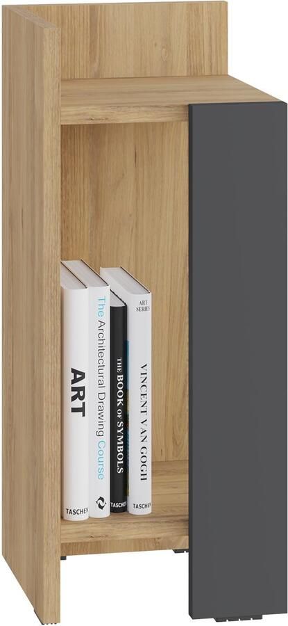 Hocus Picus Nachtkastje met 2 Planken – Eiken-Antraciet – Linkerkant – Moderne Slanke Bijzettafel – Eenvoudige Montage – 25x60x27 cm