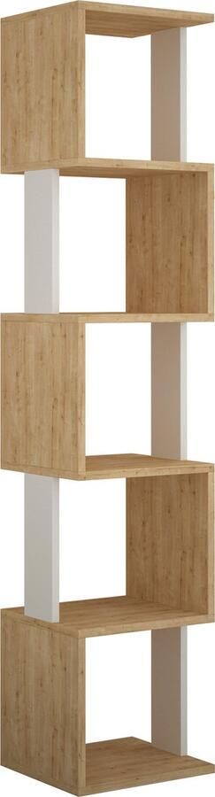 Hocus Picus Piri Wandkast met 5 Niveaus – Moderne Open Kubus Boekenkast – Hangende Opbergkast – Stijlvol en Functioneel – Eiken en Wit Meerdere Kleuropties