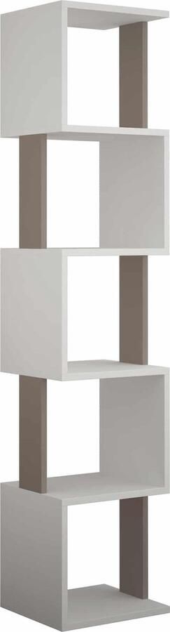 Hocus Picus Piri Wandkast met 5 Niveaus – Moderne Open Kubus Boekenkast – Hangende Opbergkast – Stijlvol en Functioneel – Meerdere Kleuropties (Wit Licht Mocha)