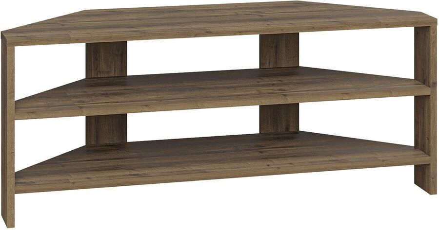 Hocus Picus TV-hoekkast – Moderne TV-meubel voor Schermen tot 32 Inch – Lage Kast met Houten Blad & IJzeren Poten – Compact TV-meubel voor Kleine Woonkamers –(donker eikeneffect)