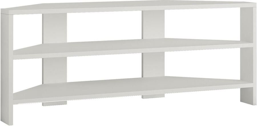 Hocus Picus TV-hoekkast – Moderne TV-meubel voor Schermen tot 32 Inch – Lage Kast met Houten Blad & IJzeren Poten – Compact TV-meubel voor Kleine Woonkamers – Wit